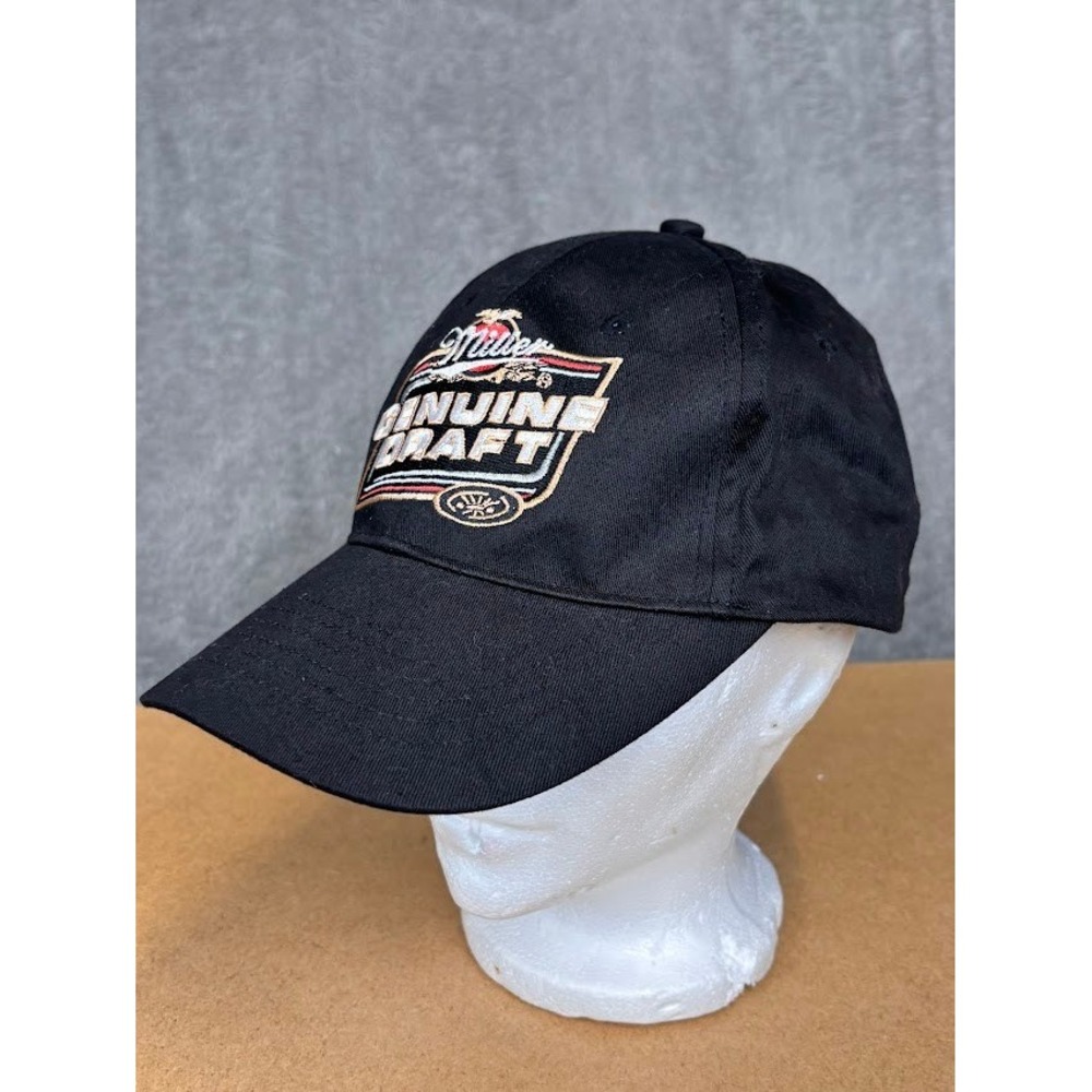 Miller Genuine Draft MGD Beer Black Embroidered Logo Baseball Cap Hat Adjustable